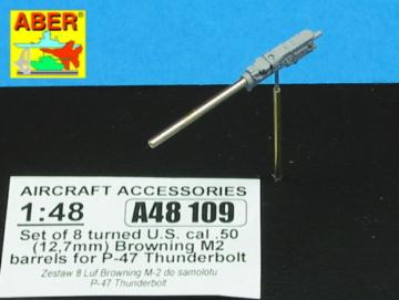Set of 8 turned U.S. cal .50 (12,7mm) Browning M2 barrels for P-47 Thunderbolt · AB A48109 · Aber · 1:48 Set of 8 turned U.S. cal .50 (12,7mm) Browning M2 barrels for P-47 Thunderbolt · AB A48109 · Aber · 1:48