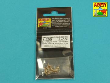 Set of 20 pcs 20 mm L/70 Oerlikon Mk.10 barrels for US Navy ships &middot; AB RE200L03 &middot;  Aber &middot; 1:200