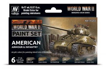 Farb-Set, US-amerikanische Panzerung und Infanterie, WWII (6x17ml) · VAL 70203 ·  Acrylicos Vallejo