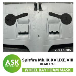 Spitfire Mk.IX, XVI, IXE, VIII FOAM flexibel wheel bay mask for ICM · ASK F48007 · Art Scale Kit · 1:48 Spitfire Mk.IX, XVI, IXE, VIII FOAM flexibel wheel bay mask for ICM · ASK F48007 · Art Scale Kit · 1:48