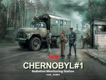 Chernobyl 1.Radiation Monitoring Station (ZiL-131KShM truck & 5 Figures & diorambase w.background) · ICM 35901 ·  ICM · 1:35