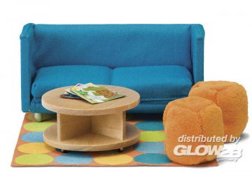 Smaland: Sofa mit Tisch und Sitzhockern · LUN 60205800 ·  Lundby · 1:18