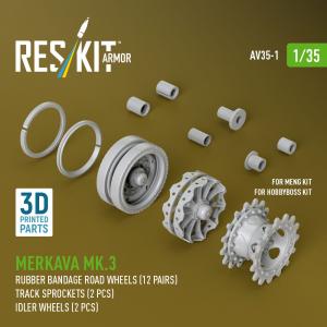 Merkava Mk.3 - Rubber bandage road wheels (12 pairs), Track sprockets (2 pcs), Idler wheels (2 pcs)  [HobbyBoss] &middot; RSK AV350001 &middot;  ResKit Models &middot; 1:35