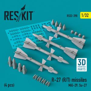 R-27 (R/T) missiles (4 pcs) (MiG-29, Su-27) (3D Printed) · RSK RS320398 · ResKit Models · 1:32 R-27 (R/T) missiles (4 pcs) (MiG-29, Su-27) (3D Printed) · RSK RS320398 · ResKit Models · 1:32