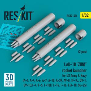 LAU-10 ZUNI rocket launcher for US Army & Navy (2 pcs) (A-1, A-4, A-6, A-7, A-10, A-37, AV-8, TF-9J, OV-1, OV-10, F-4, F-5, F-100, F-14, F-16, F/A-18, Su-25) (3D Printed) &middot; RSK RS320534 &middot;  ResKit Models &middot; 1:32