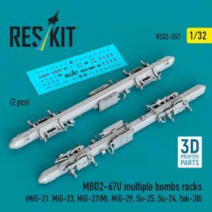 MBD2-67U multiple bombs racks (2 pcs) (MiG-21, MiG-23, MiG-27(?), MiG-29, Su-25, Su-24, Yak-38) (3D Printed) &middot; RSK RS320557 &middot;  ResKit Models &middot; 1:32
