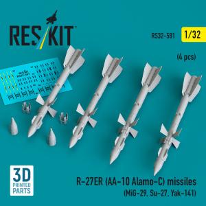 R-27ER (AA-10 Alamo-C) missiles (4 pcs) (MiG-29, Su-27, Yak-141) (3D Printed) &middot; RSK RS320581 &middot;  ResKit Models &middot; 1:32