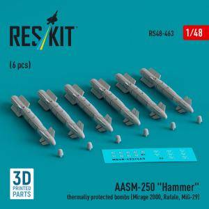 AASM-250 Hammer thermally protected bombs (6 pcs) (Mirage 2000, Rafale, MiG-29) (3D Printed) &middot; RSK RS480463 &middot;  ResKit Models &middot; 1:48