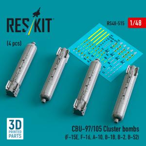 CBU-97/105 cluster bombs (4 pcs) (F-15E, F-16, A-10, B-1B, B-2, B-52) (3D Printed) &middot; RSK RS480515 &middot;  ResKit Models &middot; 1:48