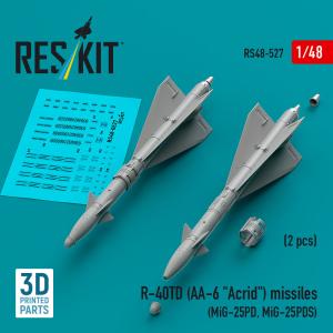 R-40TD (AA-6 Acrid) missiles (2 pcs) (MiG-25PD, MiG-25PDS) (3D printed) &middot; RSK RS480527 &middot;  ResKit Models &middot; 1:48