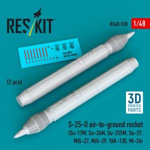 S-25-O air-to-ground rocket (2 pcs) (Su-17M, Su-24M, Su-25SM, Su-27,MiG-27, MiG-29, YAK-130, Mi-24) (3D Printed) &middot; RSK RS480558 &middot;  ResKit Models &middot; 1:48