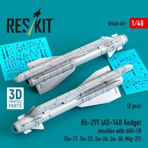 Kh-29T (AS-14B Kedge) missiles with AKU-58 (2 pcs) (Su-17, Su-25, Su-24, Su-30, Mig-27) (3D Printed) &middot; RSK RS480601 &middot;  ResKit Models &middot; 1:48