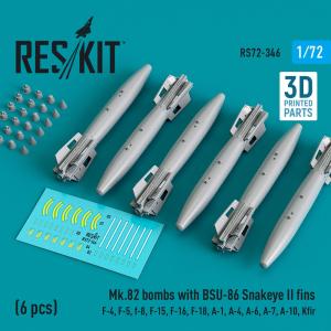Mk.82 bombs with BSU-86 Snakeye II fins (6 pcs) (F-4, F-5, F-8, F-15, F-16, F-18, A-1, A-4, A-6, A-7, A-10, Kfir) (3D Printed) · RSK RS720346 · ResKit Models · 1:72 Mk.82 bombs with BSU-86 Snakeye II fins (6 pcs) (F-4, F-5, F-8, F-15, F-16, F-18, A-1, A-4, A-6, A-7, A-10, Kfir) (3D Printed) · RSK RS720346 · ResKit Models · 1:72