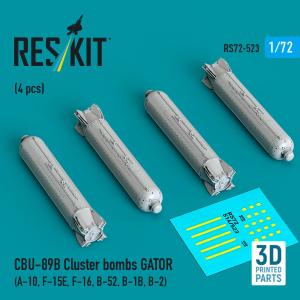 CBU-89B cluster bombs GATOR (4 pcs) (A-10, F-15E, F-16, B-52, B-1B, B-2) (3D Printed) &middot; RSK RS720523 &middot;  ResKit Models &middot; 1:72