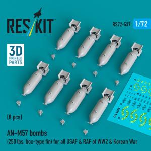 AN-M57 bombs (250 lbs, box-type fin) for all USAF & RAF of WW2 & Korean War (8 pcs) (3D Printed) &middot; RSK RS720537 &middot;  ResKit Models &middot; 1:72