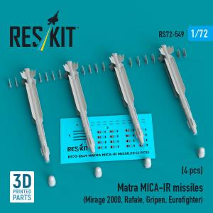 Matra MICA-IR missiles (4 pcs) (Mirage 2000, Rafale, Gripen, Eurofighter) (3D Printed) · RSK RS720549 · ResKit Models · 1:72 Matra MICA-IR missiles (4 pcs) (Mirage 2000, Rafale, Gripen, Eurofighter) (3D Printed) · RSK RS720549 · ResKit Models · 1:72