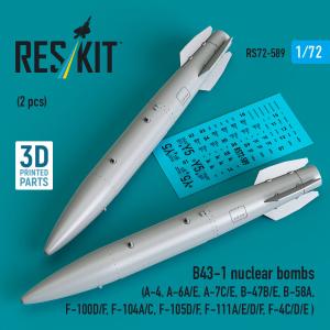 B43-1 nuclear bombs (2 pcs) (A-4, A-6A/E, A-7C/E, B-47B/E, B-58A, F-100D/F, F-104A/C, F-105D/F, F-111A/E/D/F, F-4C/D/E ) (3D Printed) · RSK RS720589 · ResKit Models · 1:72 B43-1 nuclear bombs (2 pcs) (A-4, A-6A/E, A-7C/E, B-47B/E, B-58A, F-100D/F, F-104A/C, F-105D/F, F-111A/E/D/F, F-4C/D/E ) (3D Printed) · RSK RS720589 · ResKit Models · 1:72