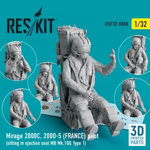 Mirage 2000C, 2000-5 (FRANCE) pilot sitting in ejection seat MB Mk.10Q (Type 1) (3D Printed) &middot; RSK RSF320008 &middot;  ResKit Models &middot; 1:32