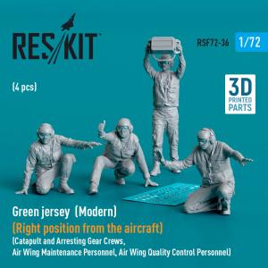 Green jersey (Modern) (Right position from the aircraft) Catapult and Arresting Gear Crews, Air Wing Maintenance Personnel, Air Wing Quality Control Personnel (4 pcs) (3D Printed) &middot; RSK RSF720036 &middot;  ResKit Models &middot; 1:72