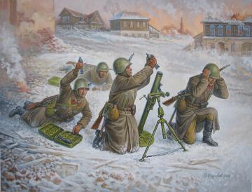 Soviet.82-mm Mörser m.Crew (Winter) · ZV 6208 ·  Zvezda · 1:72