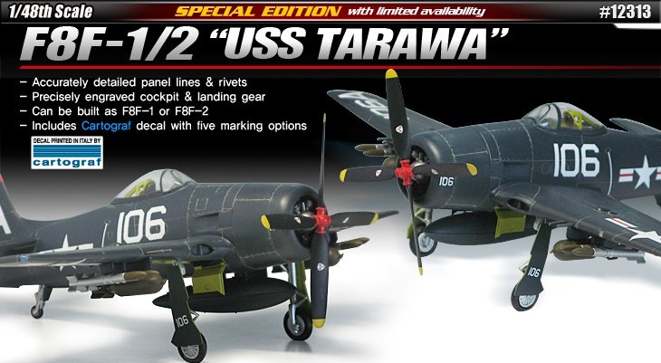 F8F 1 günstig Kaufen-F8F-1/2 USS Tarawa. F8F-1/2 USS Tarawa <![CDATA[Academy Plastic Model / 12313 / 1:48]]>. 