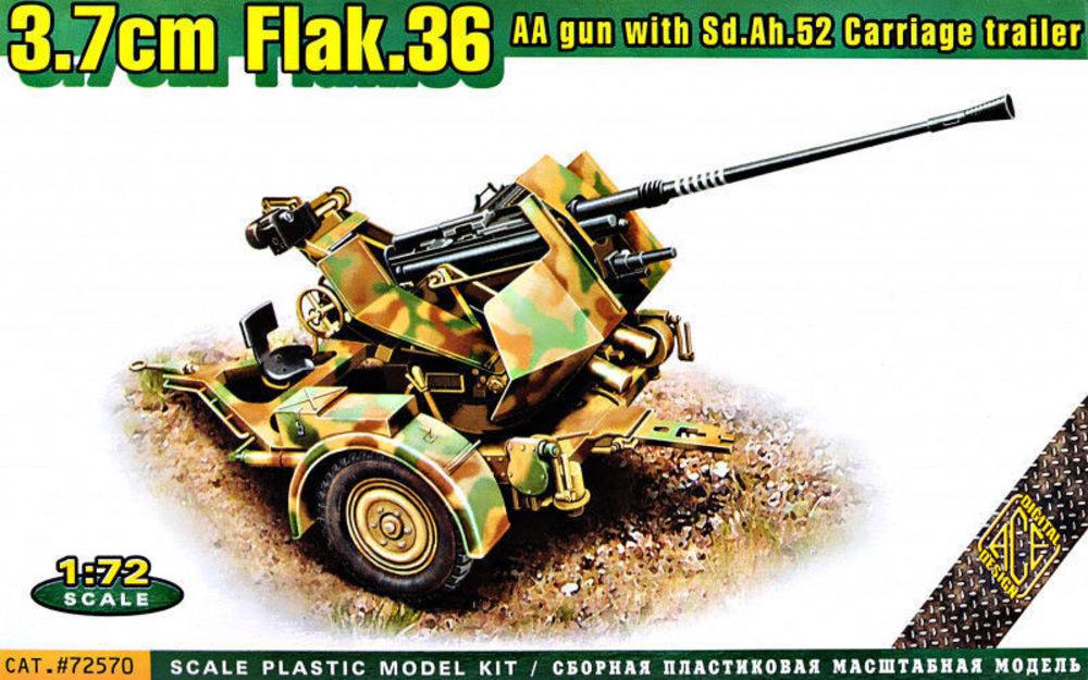 AA car günstig Kaufen-Flak.36A  3.7cm. AA gun with Sd.Ah.52 carriage trailer. Flak.36A  3.7cm. AA gun with Sd.Ah.52 carriage trailer <![CDATA[ACE / 72570 / 1:72]]>. 