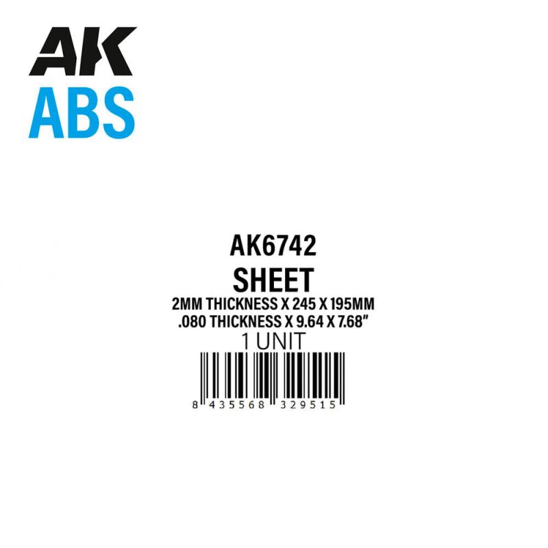 8435568329515 - 2mm thickness x 245 x 195mm - ABS SHEET 8435568329515 - 2mm thickness x 245 x 195mm - ABS SHEET