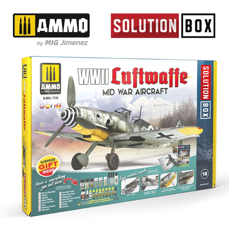 AI Box günstig Kaufen-SOLUTION BOX 18 - WWII Luftwaffe Mid War Aircraft. SOLUTION BOX 18 - WWII Luftwaffe Mid War Aircraft <![CDATA[AMMO by MIG Jimenez / A.MIG-7726]]>. 