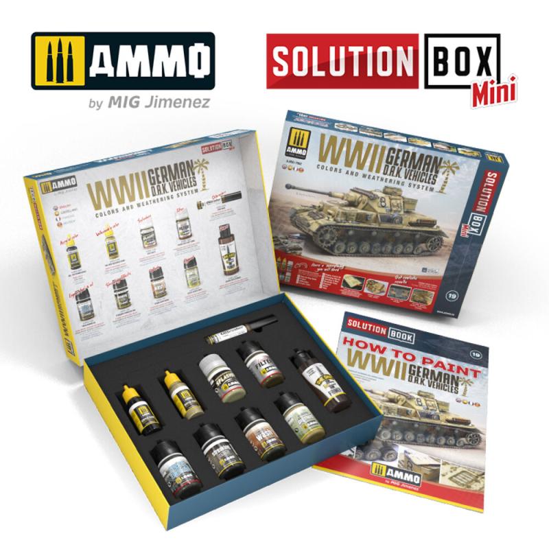 Solution X günstig Kaufen-SOLUTION BOX MINI 19 - WWII German D.A.K. Vehicles. SOLUTION BOX MINI 19 - WWII German D.A.K. Vehicles <![CDATA[AMMO by MIG Jimenez / A.MIG-7902]]>. 