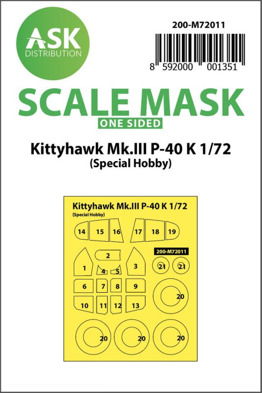 8592000001351 - Kittyhawk MkIII P-40 K - One-sided painting mask [Special Hobby]