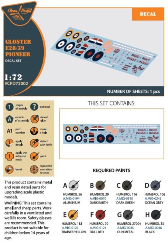 Gloster E28/39 Pioneer - Decal set