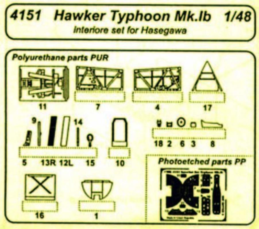 Interior günstig Kaufen-Hawker Typhoon Mk.Ib - Interior set [Hasegawa]. Hawker Typhoon Mk.Ib - Interior set [Hasegawa] <![CDATA[CMK / 4151 / 1:48]]>. 