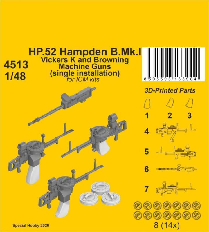 HP.52 Hampden B.Mk.I - Vickers K and Browning Machine Guns (single installation) [ICM]