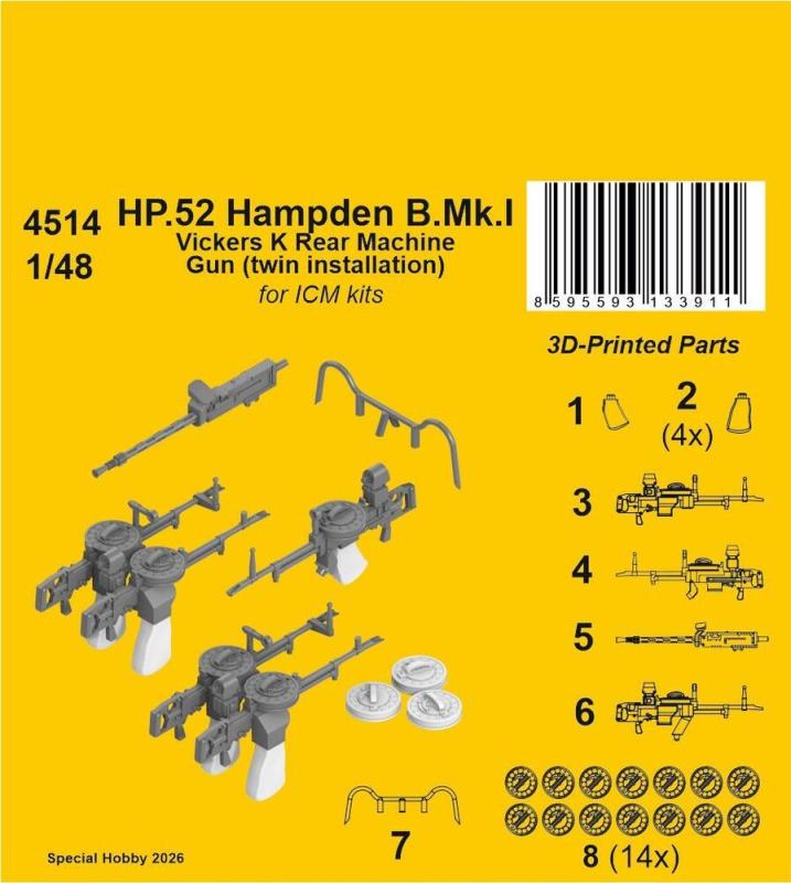 HP.52 Hampden B.Mk.I - Vickers K Rear Machine Gun (twin installation) [ICM]