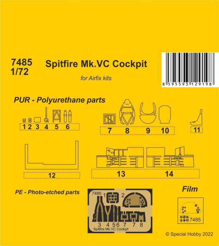 8595593129198 - CMK 129-7485 - 172 Spitfire MkVC Cockpit for Airfix kit 8595593129198 - CMK 129-7485 - 172 Spitfire MkVC Cockpit for Airfix kit