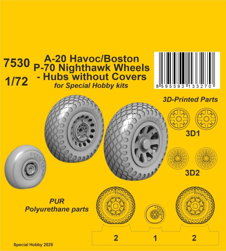 A-20 Havoc/Boston/ P-70 Nighthawk Wheels/ Hubs without Covers