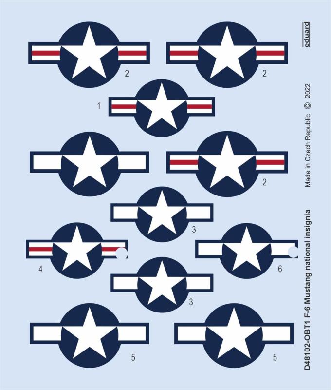 8591437567348 - D48102 - 148 F-6 Mustang national insignia for EDUARD 8591437567348 - D48102 - 148 F-6 Mustang national insignia for EDUARD
