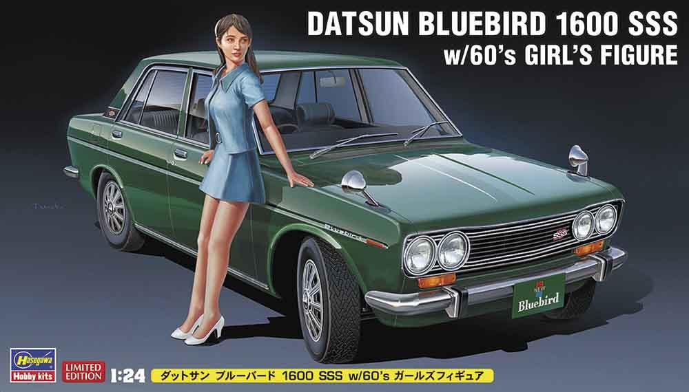 Datsun Bluebird 1600 SSS mit 60er Jahre Frauenfigur