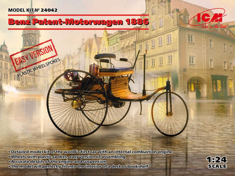 Easy günstig Kaufen-Benz Patent-Motorwagen 1886 (EASY version = plastic wheel-spokes). Benz Patent-Motorwagen 1886 (EASY version = plastic wheel-spokes) <![CDATA[ICM / 24042 / 1:24]]>. 