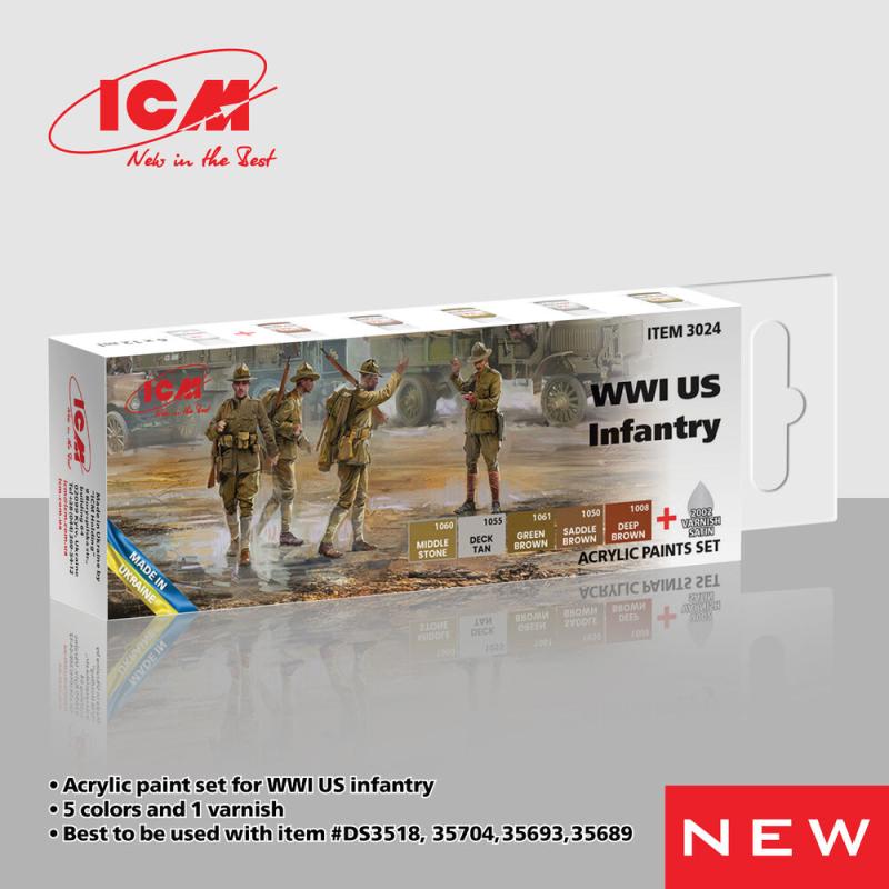 SET 24 günstig Kaufen-Acrylic Paint Set - WWI US Infantry [6 x 12 ml]. Acrylic Paint Set - WWI US Infantry [6 x 12 ml] <![CDATA[ICM / 3024]]>. 