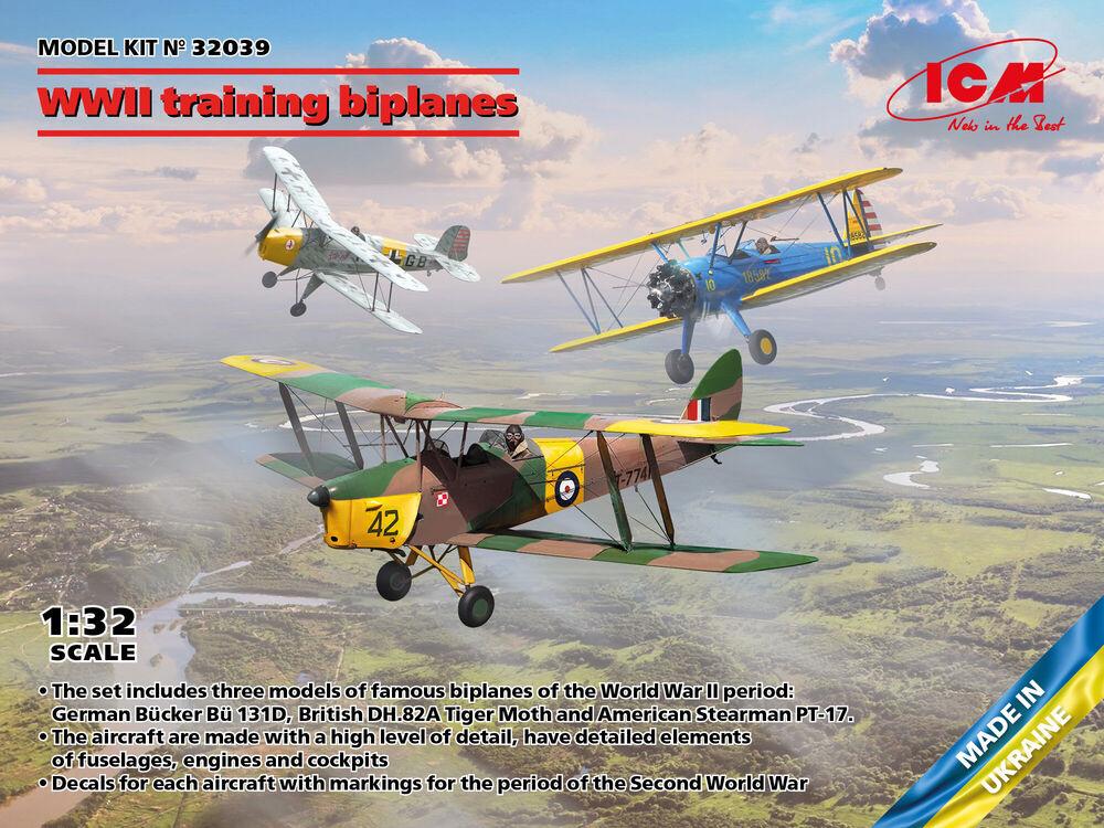 biplanes günstig Kaufen-WWII training biplanes (Bücker Bü 131D, DH.82A Tiger Moth, Stearman PT-17). WWII training biplanes (Bücker Bü 131D, DH.82A Tiger Moth, Stearman PT-17) <![CDATA[ICM / 32039 / 1:32]]>. 