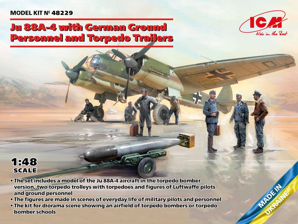 Junkers JU günstig Kaufen-Junkers Ju 88 A-4 with German Ground Personnel and Torpedo Trailers. Junkers Ju 88 A-4 with German Ground Personnel and Torpedo Trailers <![CDATA[ICM / 48229 / 1:48]]>. 