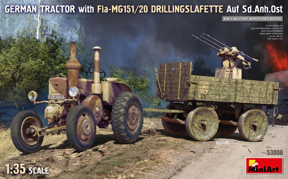 Dt. Schlepper m. Sd.Anh. Ost / Fla-MG151/20 Drillingslafette