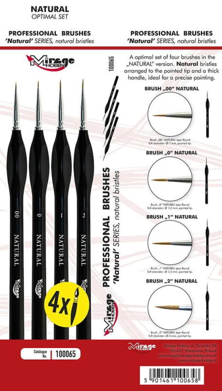 5901461100658 - Mirage Hobby 100065 - MIRAGE BRUSH OPTIMAL SET of NATURAL [4 x Natural Brush 00 0 1 2]