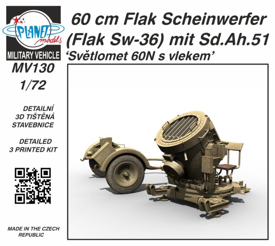 Scheinwerfer günstig Kaufen-60 cm Flak Scheinwerfer (Flak Sw-36) mit Sd.Ah.51. 60 cm Flak Scheinwerfer (Flak Sw-36) mit Sd.Ah.51 <![CDATA[Planet Models / MV130 / 1:72]]>. 