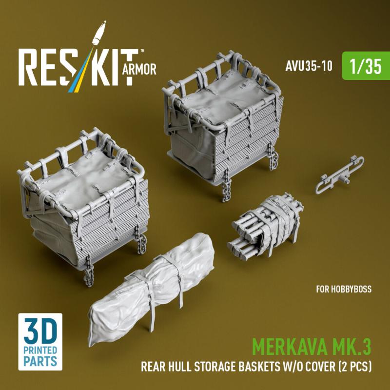 Merkava Mk.3 rear hull storage baskets w/o cover (2 pcs) [HobbyBoss] (3D Printed)