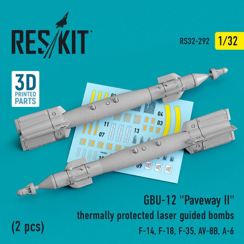 GBU-12 Paveway II thermally protected laser guided bombs (2 pcs) (F-14, F-18, F-35, AV-8B, A-6) (3D Printed)