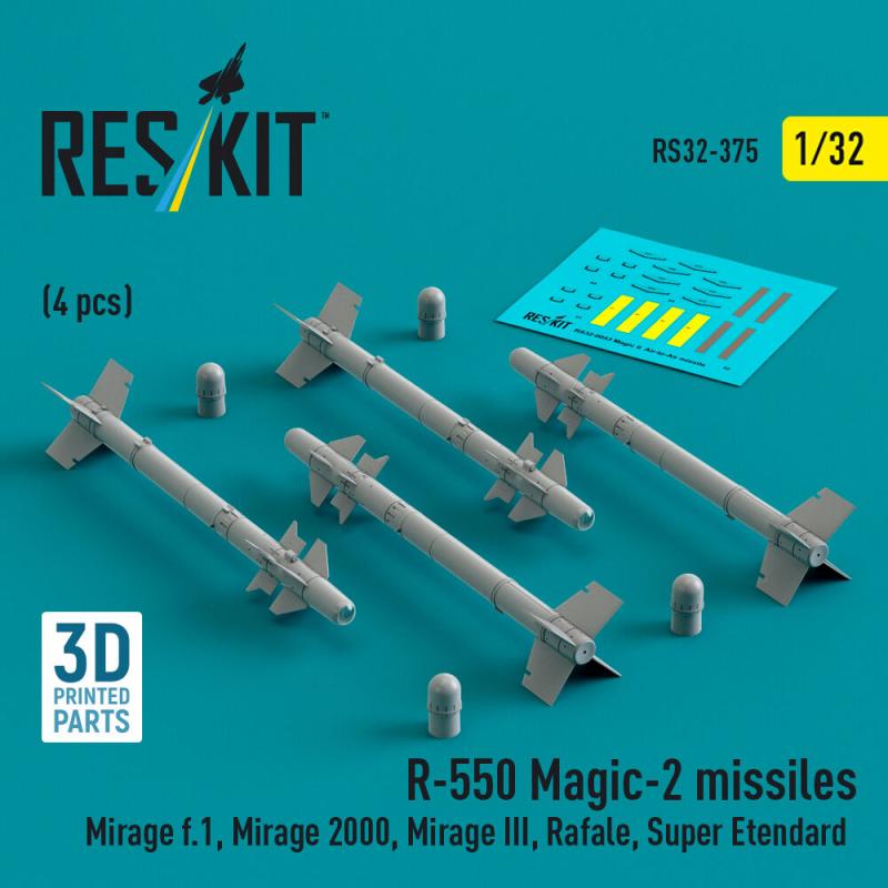 R.550 Magic-2 missiles (4 pcs) (Mirage F.1, Mirage 2000, Mirage III, Rafale, Super Etendard, MiG-21, Jaguar) (3D Printed)