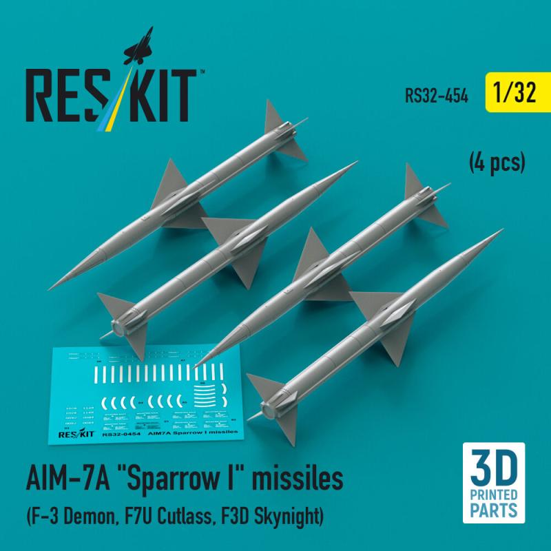 AIM-7A Sparrow I missiles (4 pcs) (F-3 Demon, F7U Cutlass, F3D Skynight) (3D Printed)