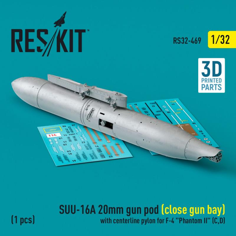 SUU-16A 20mm gun pod (close gun bay) with centerline pylon for F-4 Phantom II (C,D) (1 pcs) (3D Printed)